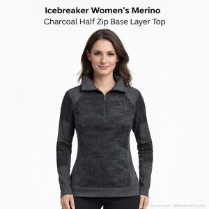 Icebreaker Merino L Charcoal Gray Half Zip Wool Base Layer Top